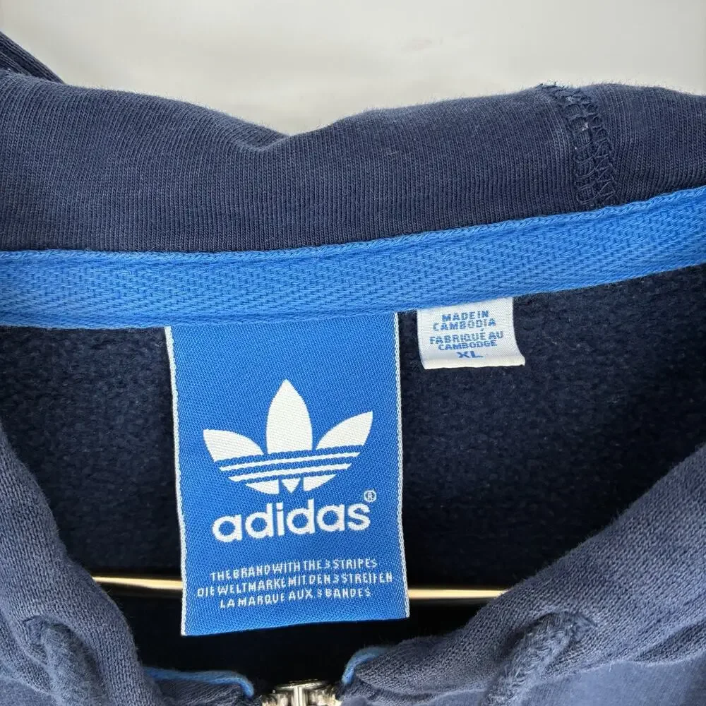 Adidas Originals Trefoil Full Zip Hoodie Navy Red 3 Stripe Men's Large VTG